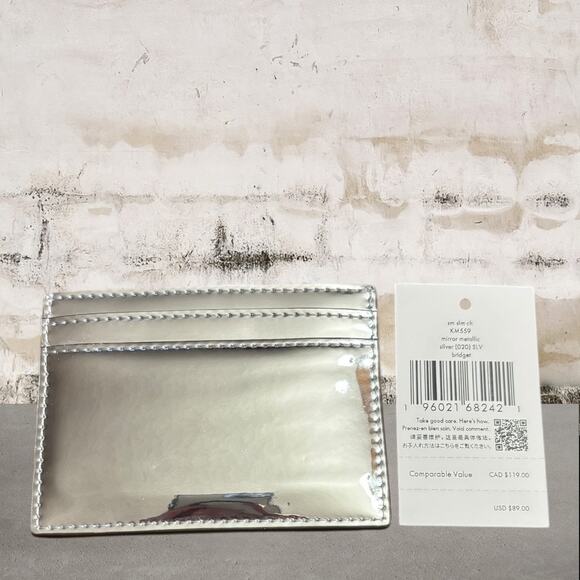 Kate Spade NWT Bridget Mirror Metallic Small Slim Card Holder Silver - Picture 3 of 5